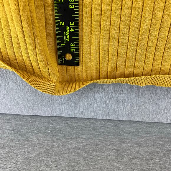 Calvin Klein Ribbed Knit Fit & Flare Ruffled Sleeve Gold Sweater Dress XL - Picture 6 of 7